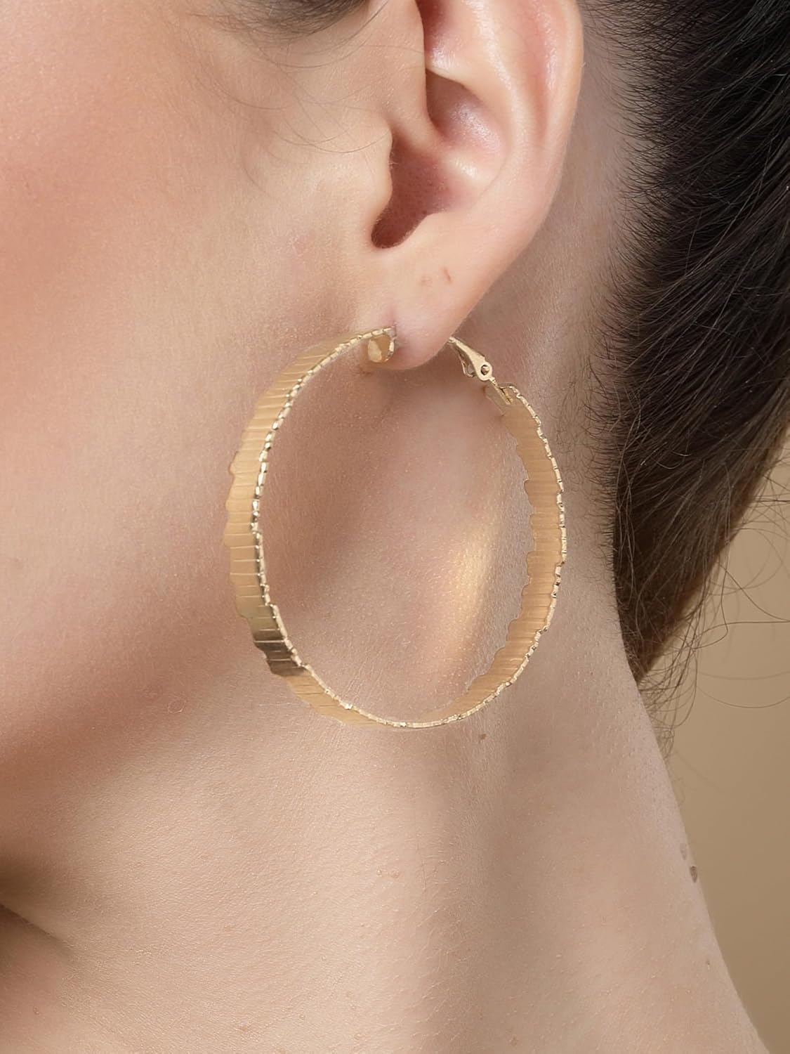Textured Contemporary Hoop Earrings – Women's Fashion Jewellery Stock – Gold Plated – Pair