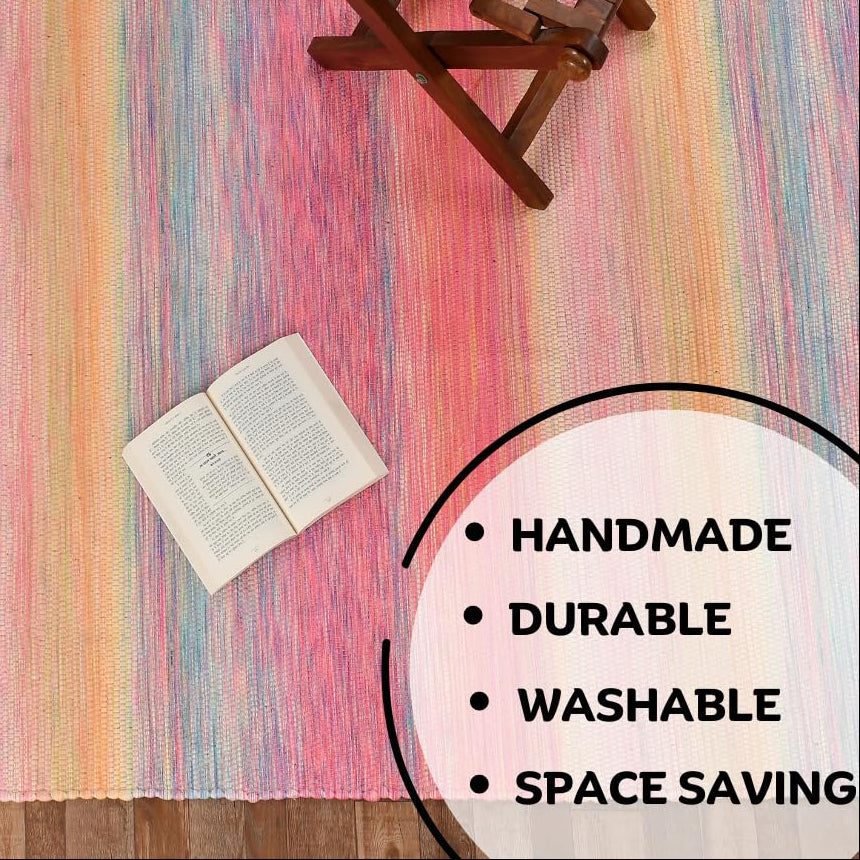 Sustainable Printed Modern Rug 2x5 ft | Handmade Upcycled Fabric Carpet Living Room Bedside Runner