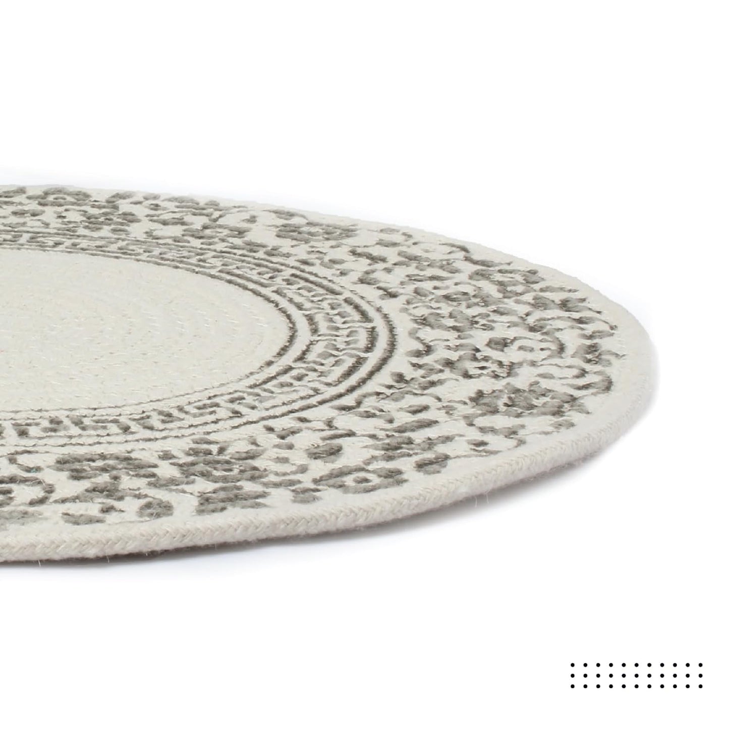 Handmade Ribbed Printed Grey Round Table Mats Set of 4 | Heat-Resistant, Washable Placemats for Dining