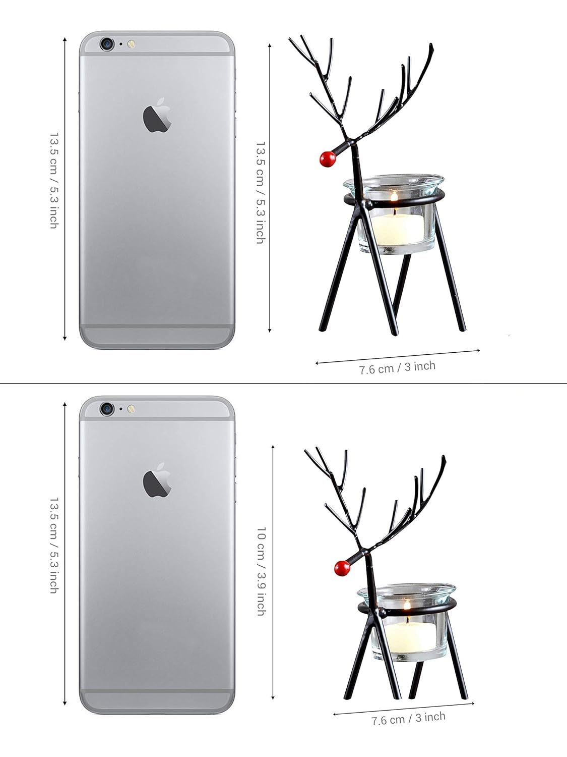 Elegant Christmas Reindeer Tealight Candle Holders, Iron with Glass | Set of 2 Festive Home Decor Gifts