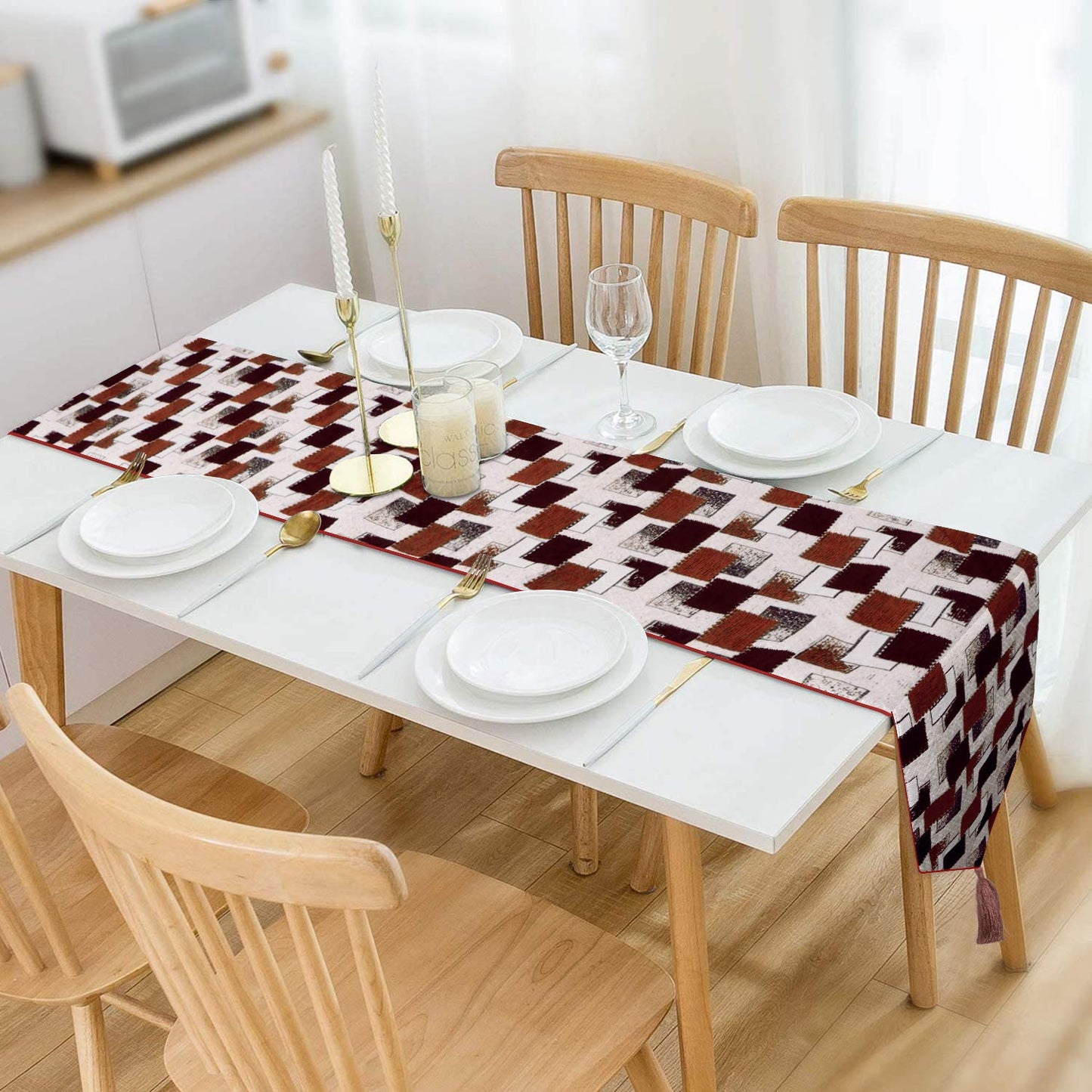 Elegant Cotton Jacquard Dining Table Runner 13x78 inches with Tassels for 6/4 Seater | Home Decor, Coffee Table