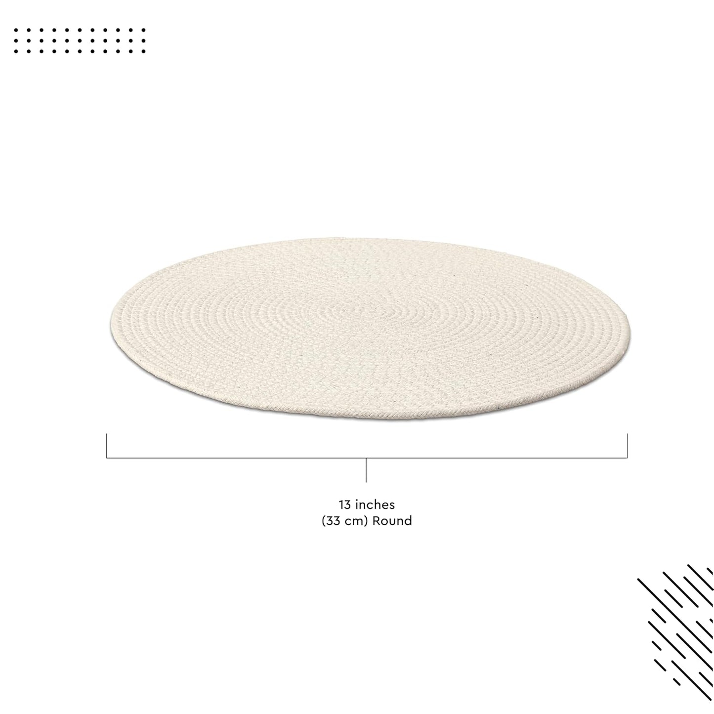 Off White Ribbed Heat-Resistant Washable Cotton Table Mats Set of 4, 32cm Round | Dining Placemats, Non-Slip Tablemate