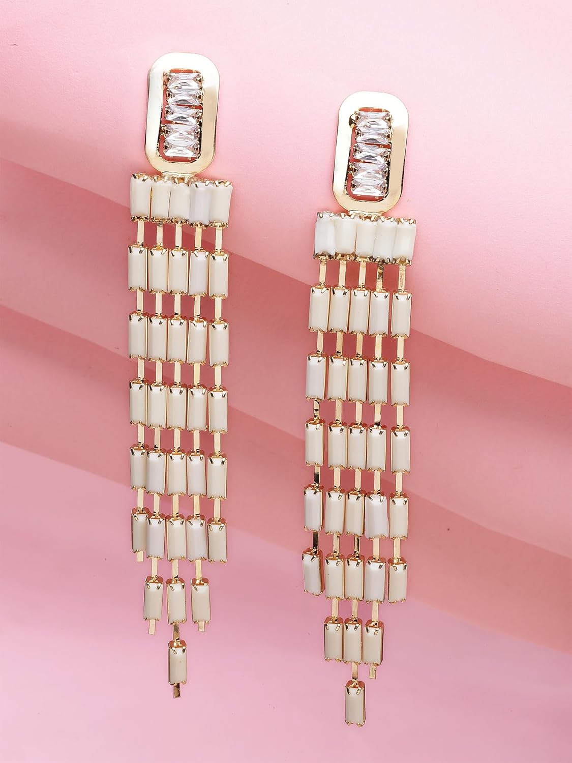 Contemporary White Drop Earrings – Women's Fashion Jewellery – Gold-Plated Finish – Retail Stock