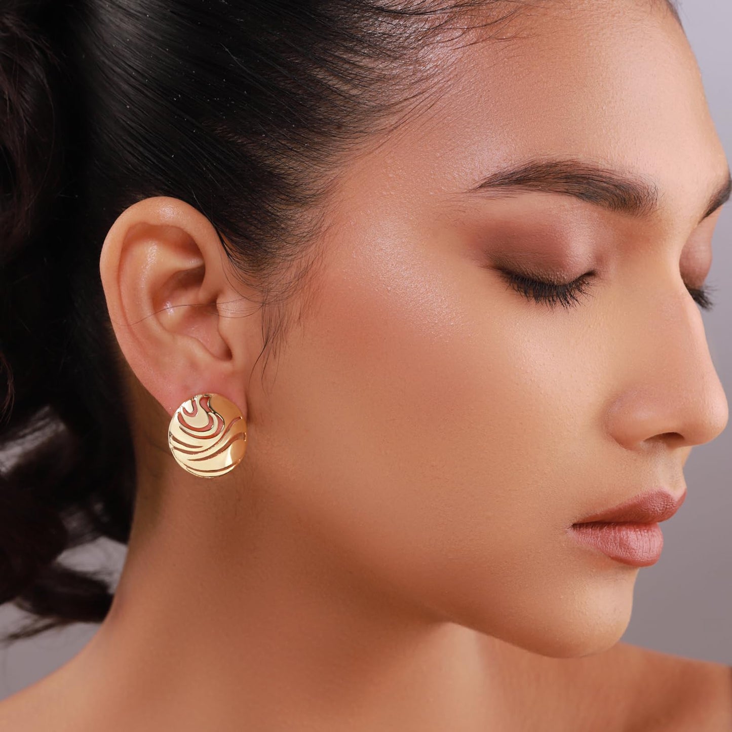 Flow Tide Natures Dew – Stud Earrings – Gold Plated Brass – Anti-Tarnish Layered Cutwork