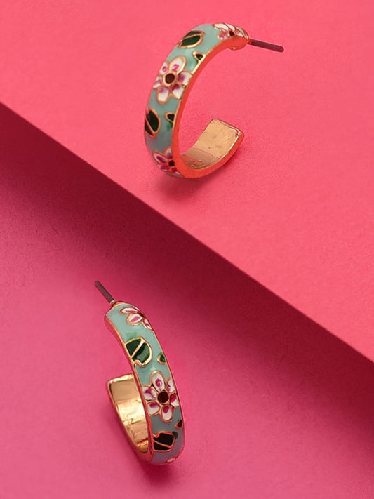 Floral Enamel – Hoop Earrings – Recycled Gold-Tone Metal – Nickel Compliant – Pair