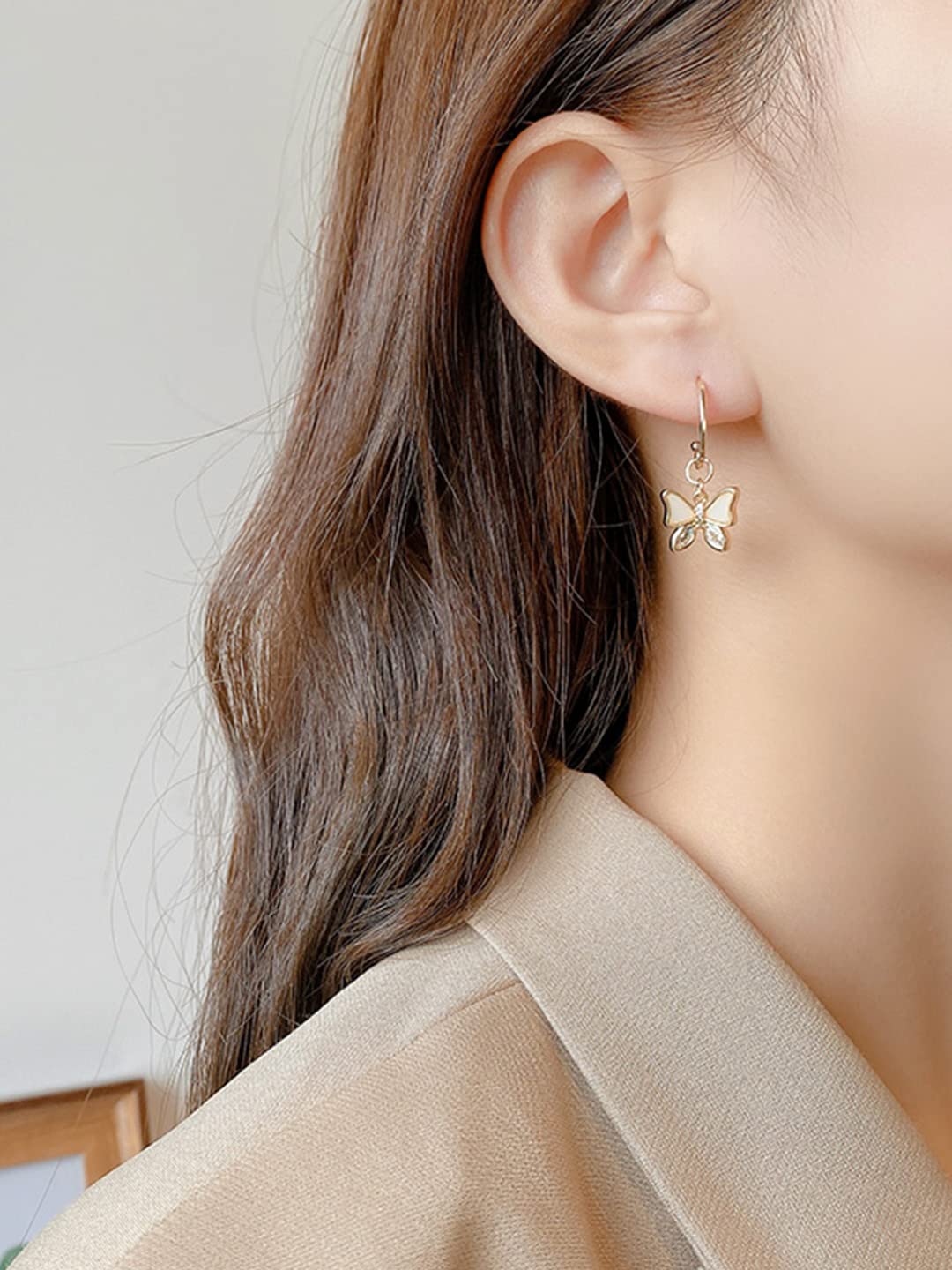 Butterfly Charm Huggie Hoop Drop Earrings – Fashion Jewellery – Gold Tone Alloy – Retail Pair