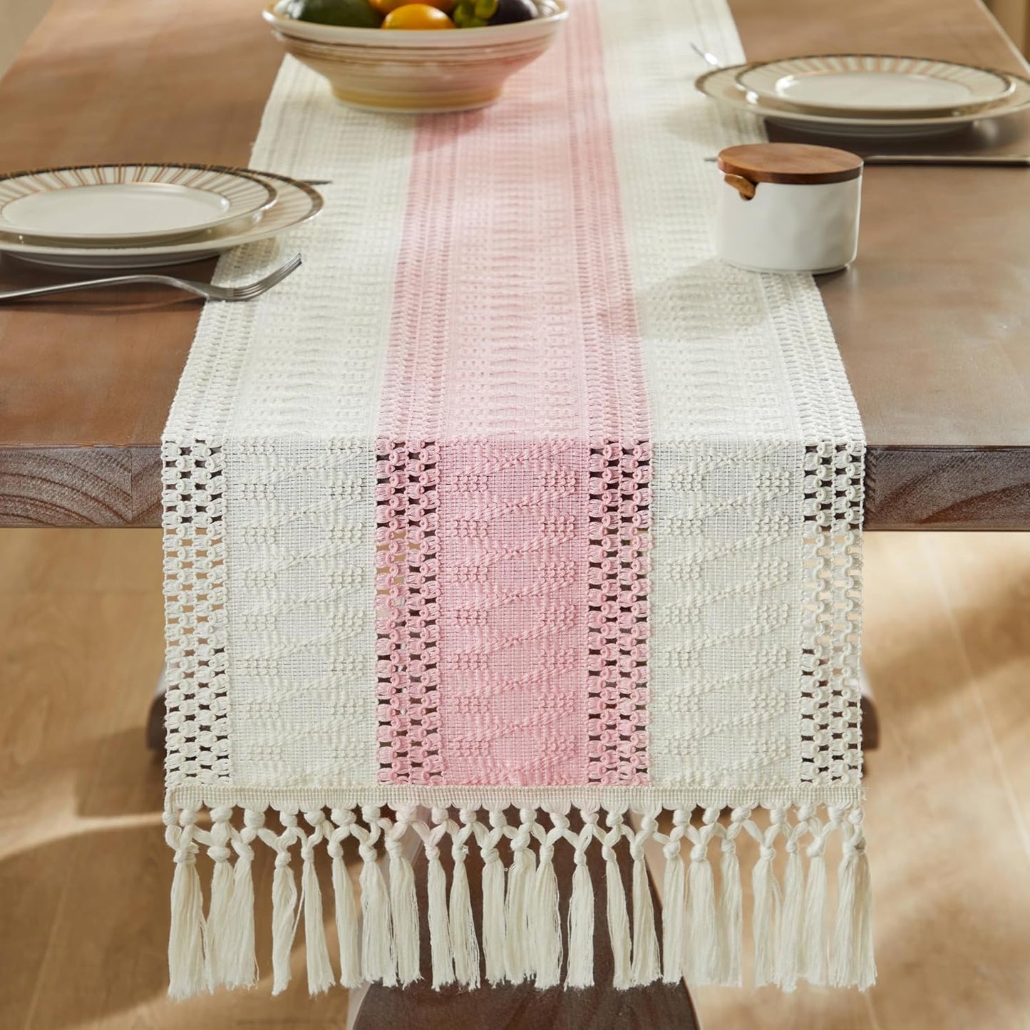 Textured Bicolor Weave Table Runner – Decorative Dining Linen – Cotton-Polyester Blend – 12x72 Inch