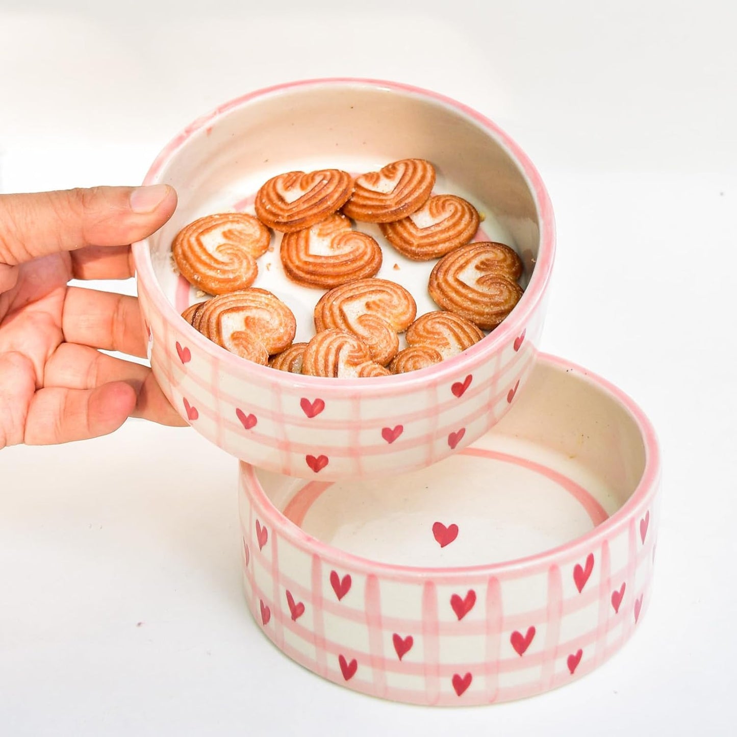 Checked Heart Ceramic Bowl – Handmade – Dishwasher Safe – Small Serving Bowl