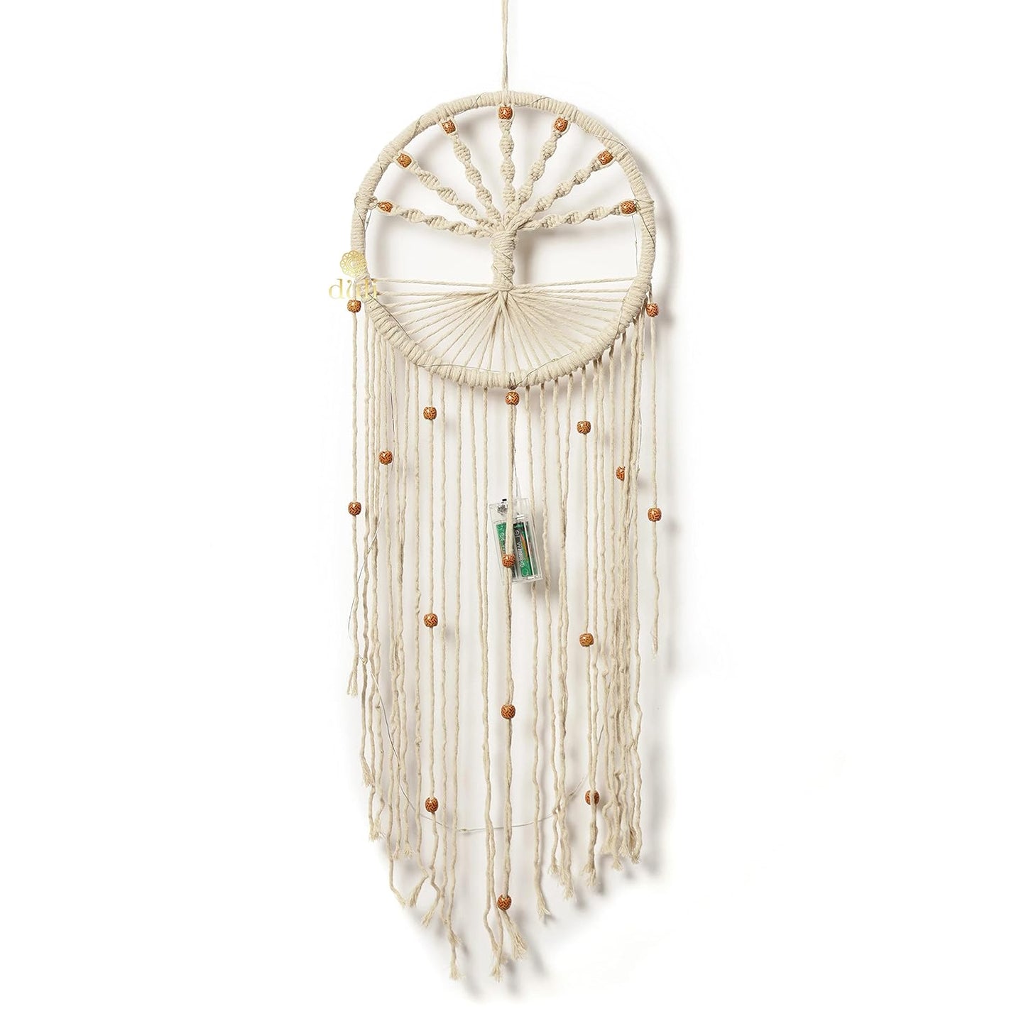 Artisan Macrame Wall Hanging – Tree of Life Motif – LED Illuminated Cotton – 76cm