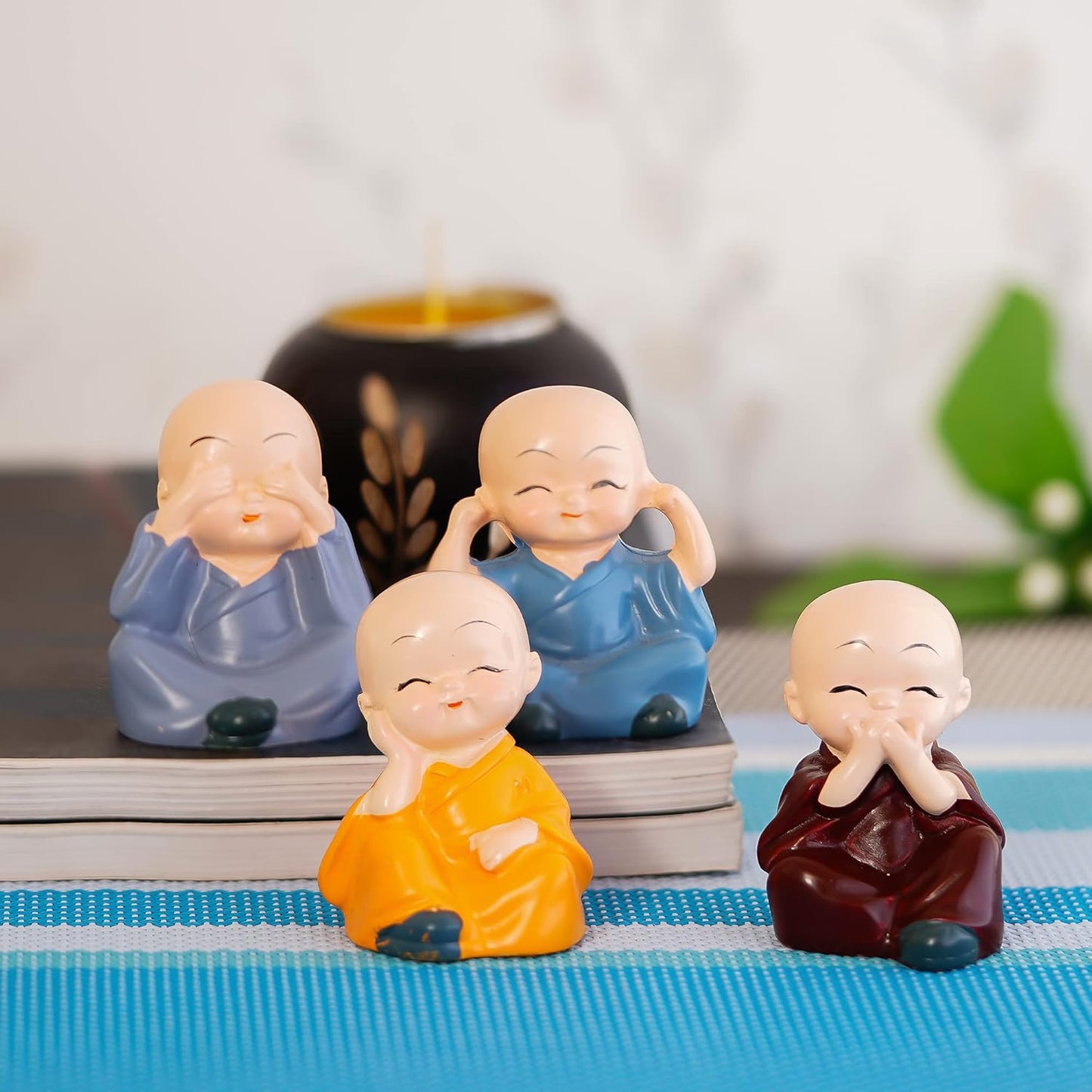 Resin Set of 4 Think No Evil Monk Buddha Statues | Home Decor, Office, Diwali Gifts