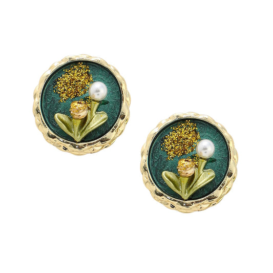 Portrait Stud Earrings – Fashion Jewellery – Alloy, Artificial Pearl, Push Back – Pair