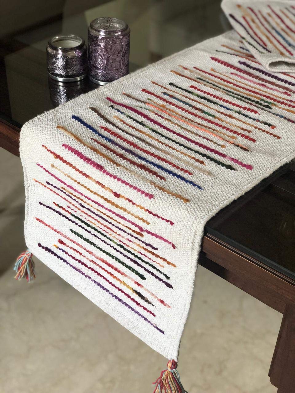Hand Woven Striped Table Runner – Dining Linen – Cotton Fabric – 13x72 Inch