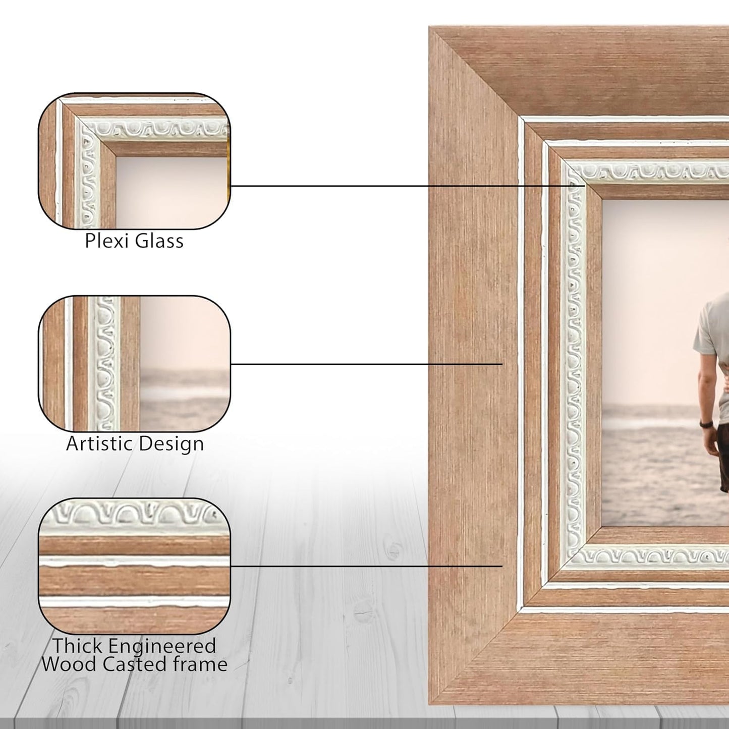 Elegant Tabletop Photo Frame – Wood & Plexi Glass – 4x6 Inch with Back Stand