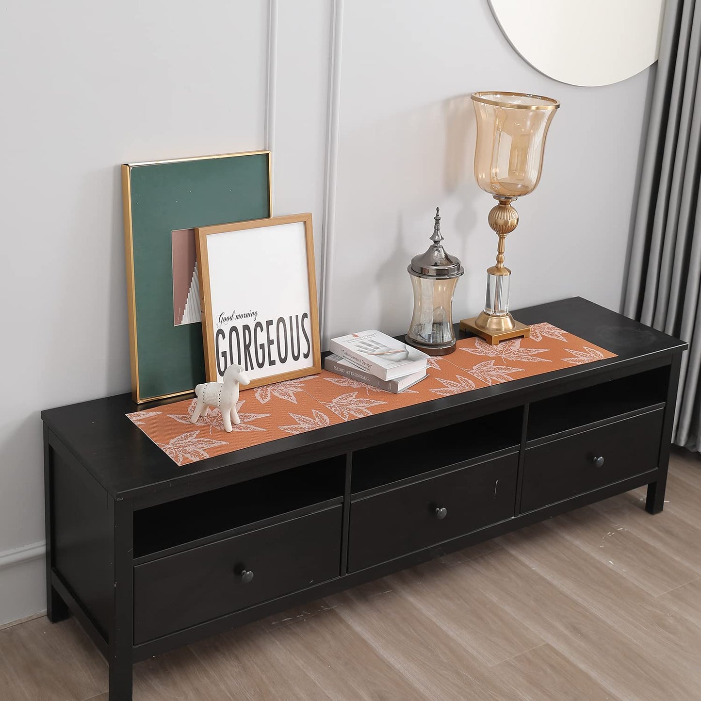 Orange Floral Design Table Runner 30x135 cm | Dining, Centre & Side Table Mat