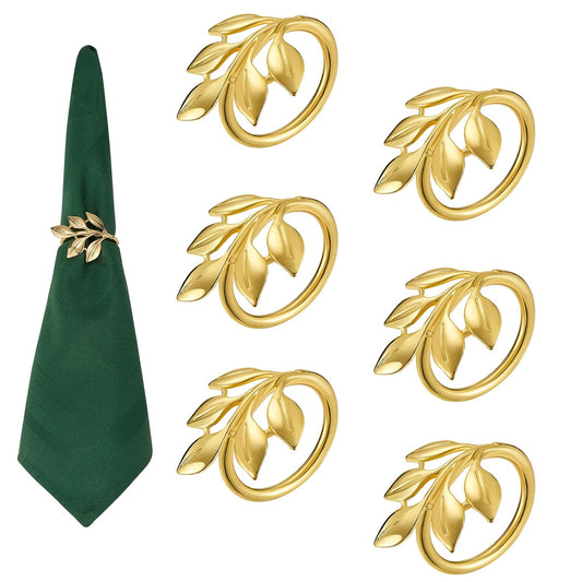 Gouden Blad Servetringen – Tafelaccessoire – Duurzaam Goudkleurig Metaal – Set van 6