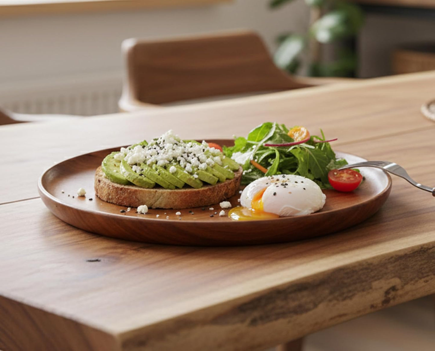 Plateau de service rond en bois – Plat de service – Bois fait main – 30 cm de diamètre