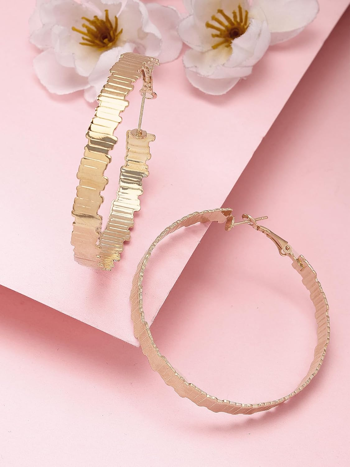 Textured Contemporary Hoop Earrings – Women's Fashion Jewellery Stock – Gold Plated – Pair