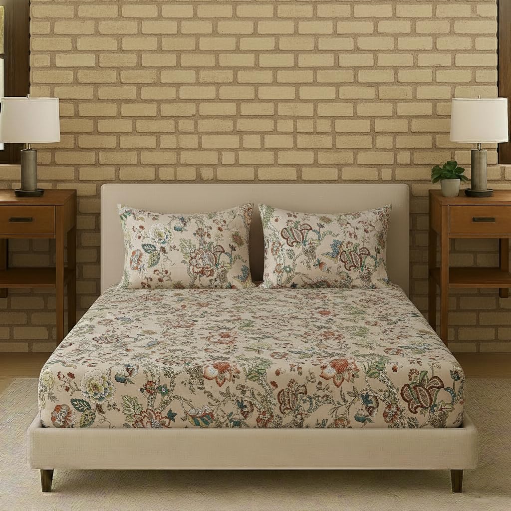 Bedsheet | Cotton 144TC Fitted Printed | King Size, 3-Piece | ISO Certified