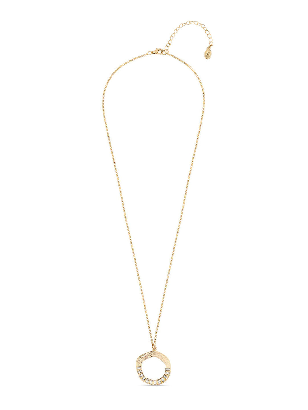 Crystal Textured Circle Necklace – Long Necklace – Alloy with Crystals – 62 cm