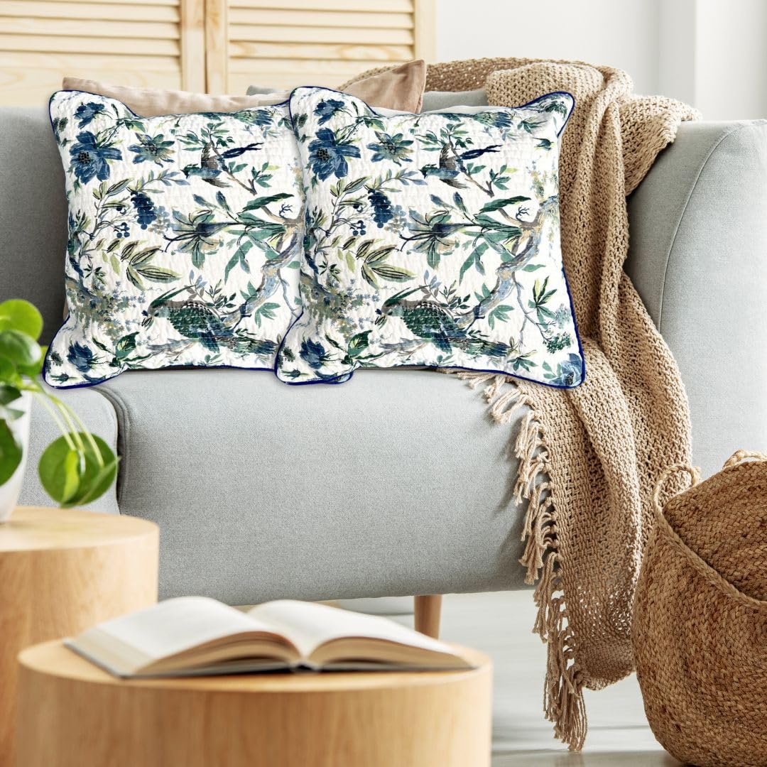 Hand Block Printed Pure Cotton Cushion Covers 16x16 Inch - Set of 2 | Decorative Soft Floral for Sofa, Bed, Home Decor