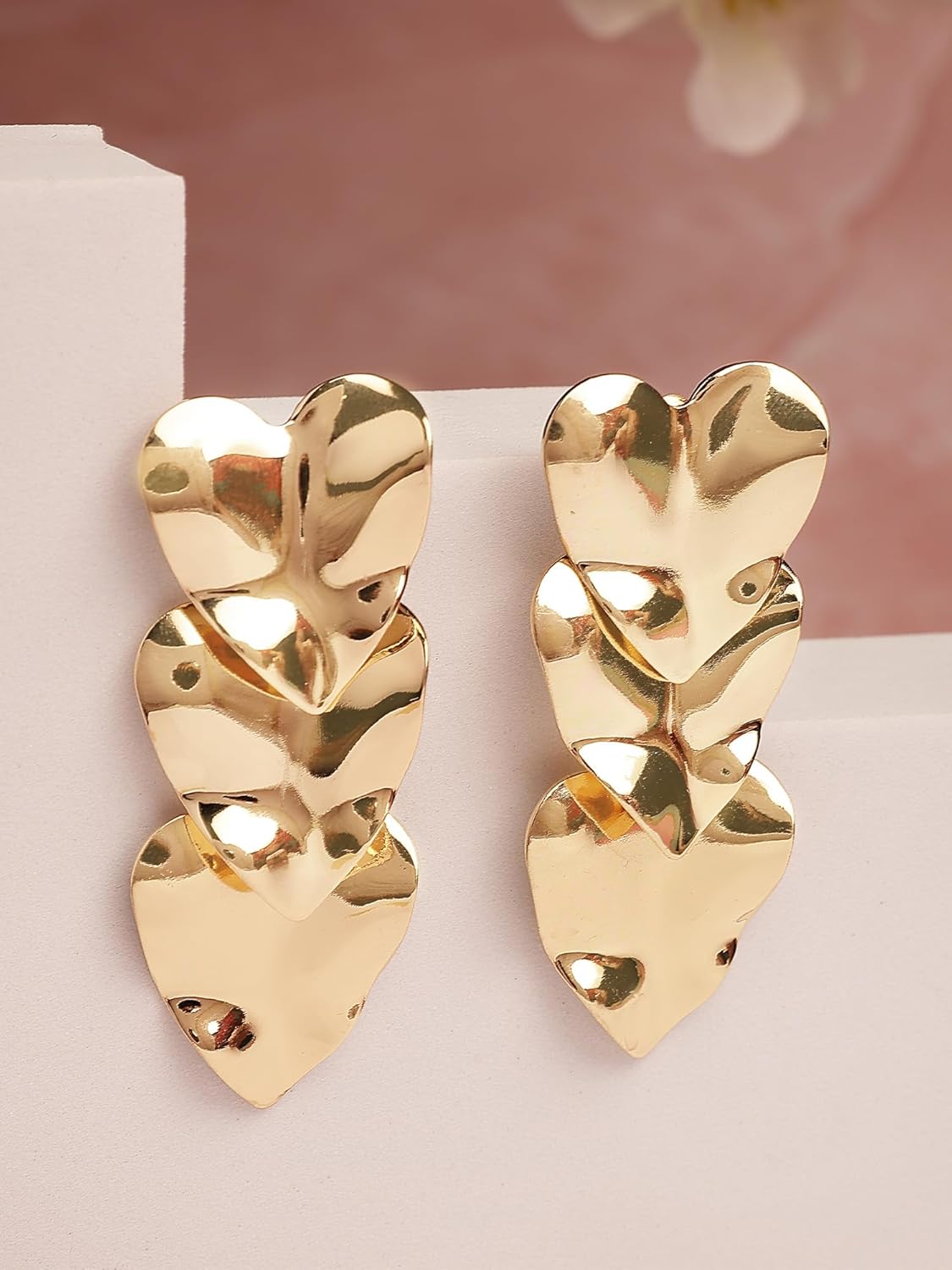 Heart Shape Drop Earrings – Women's Jewellery – Gold Plated Dangle Style