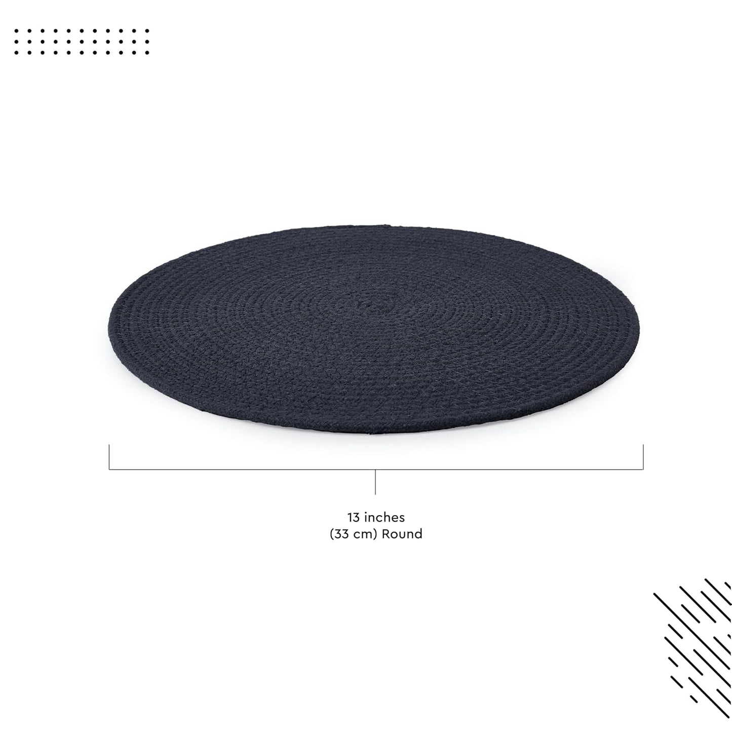 Handmade Ribbed Dark Blue Round Table Mats Set of 4, 32cm | Heat-Resistant, Non-Slip, Washable Cotton Placemats