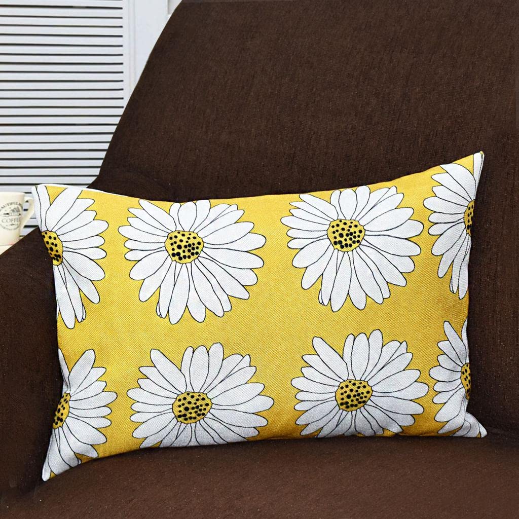 Rustic Floral White Yellow Canvas Cushion Covers 12x18 Set of 2 | Decorative Sofa Throw Pillow Cases Home Decor