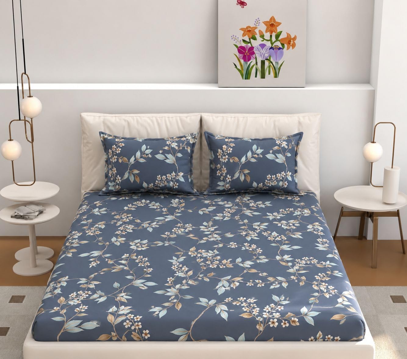 Bedsheet | Polycotton 310TC Elastic Fitted | 108x108 Inch, 3 Pc
