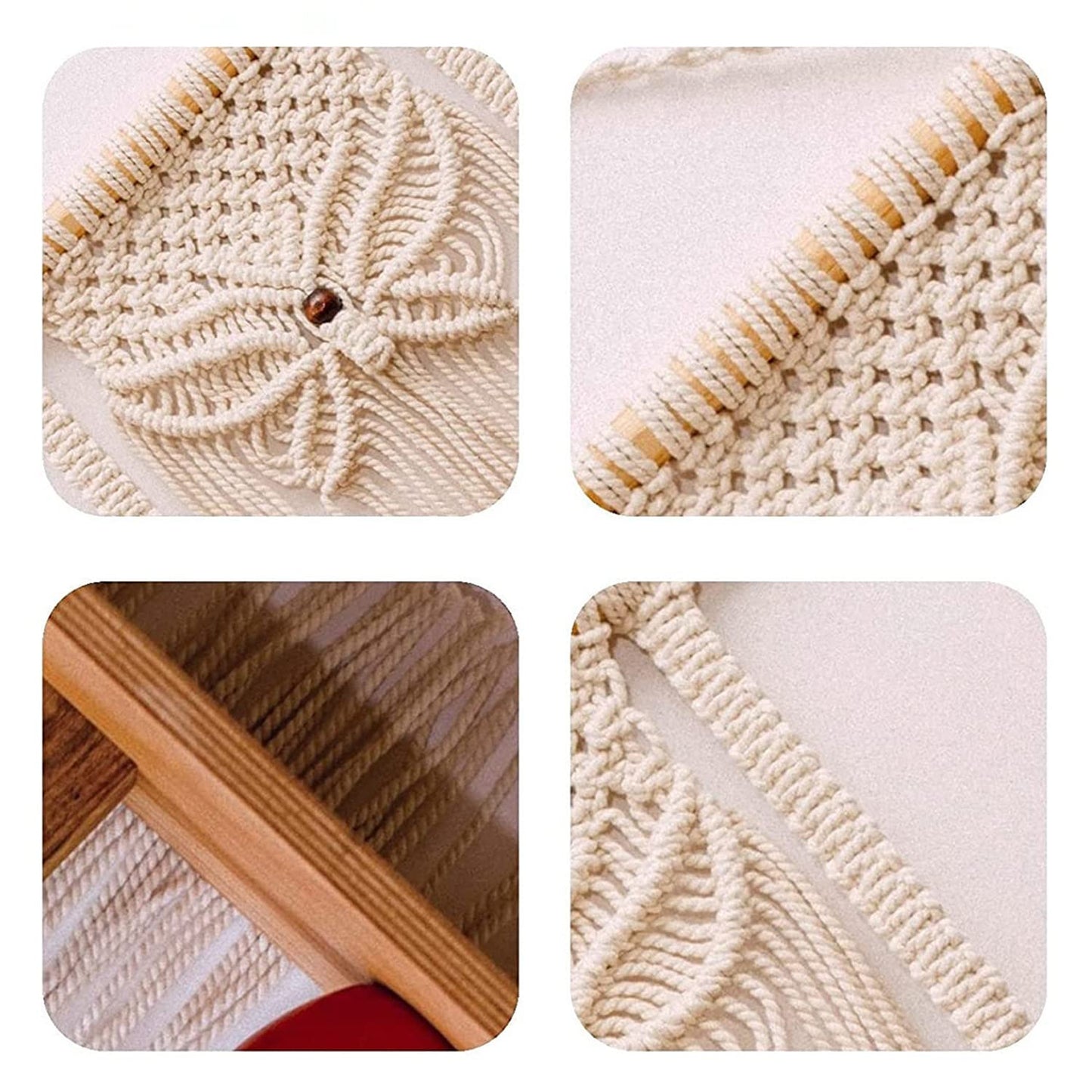 Handcrafted Macrame Accent Wall Shelf – Cotton Rope & Wood – 12x5x32CM