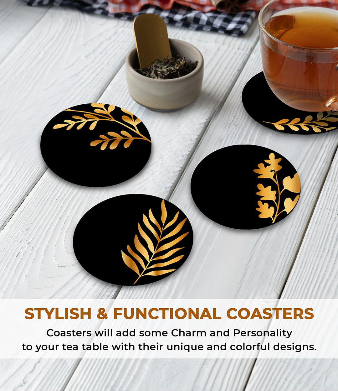 Vibrant Designer Printed Wooden Coasters 3.5x3.5 Inch (Set of 4) | Elegant Table Decor, Tea Coffee Mug Glass Mat