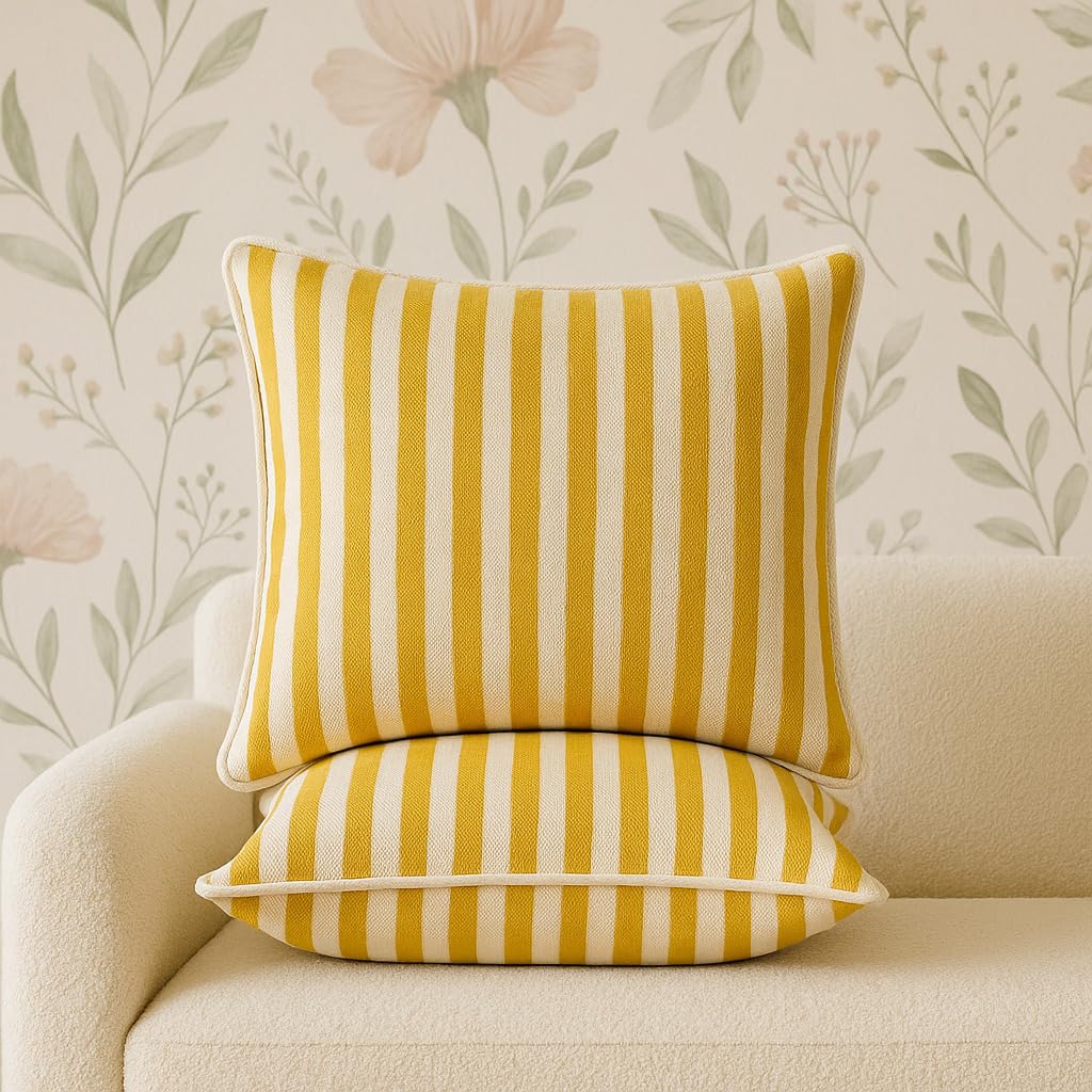Decorative Cushion Covers – Striped Design – 100% Cotton – 16x16 in Set of 2