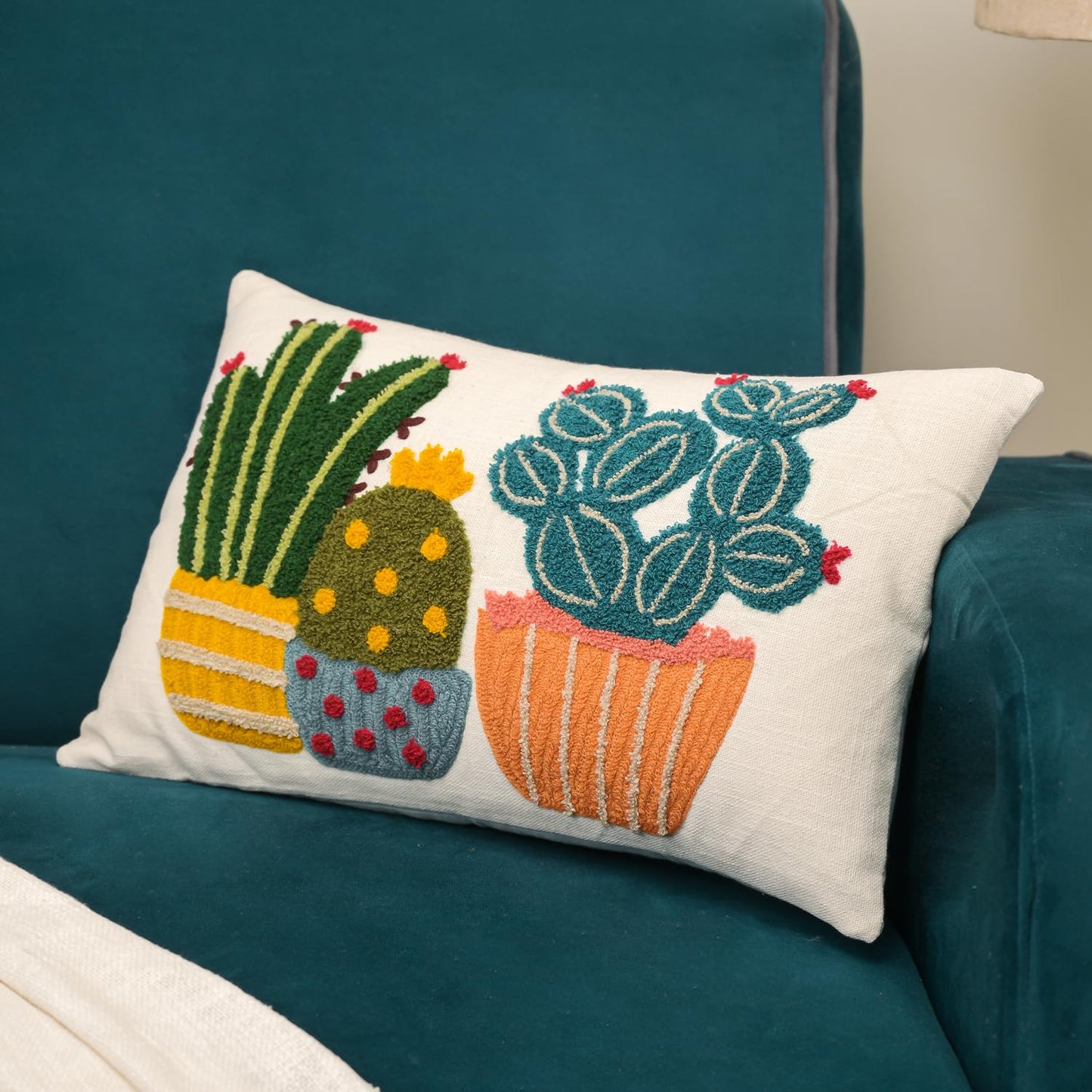 Embroidered Cotton Cushion Cover – Textured Design – 12x18 Inch