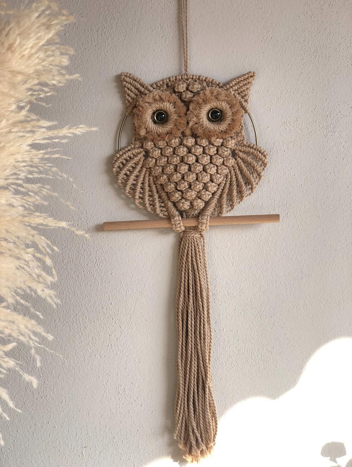 Owl Macramé Wall Hanging – Boho Home Decor – Handcrafted Cotton – 12 x 23in