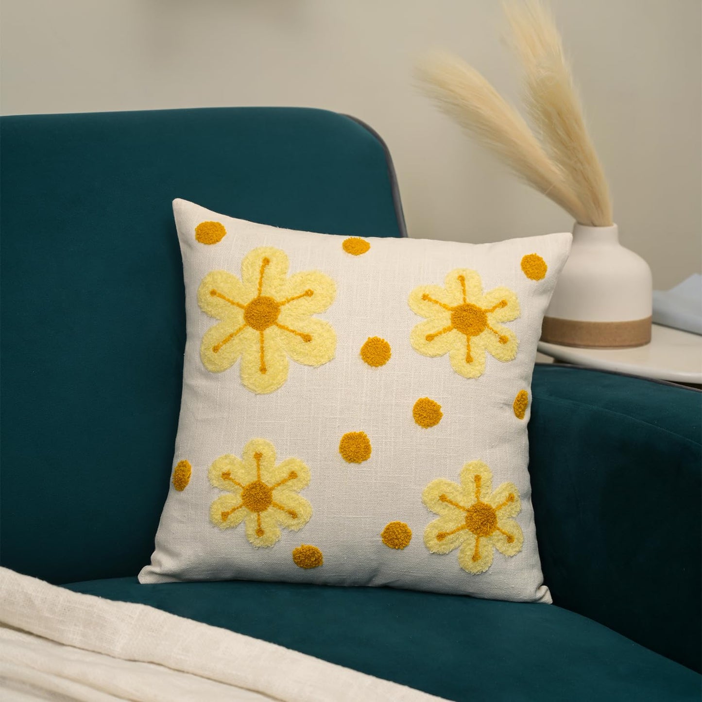 Cushion Covers – Decorative Square Covers – 100% Cotton, Printed & Tufted – 16x16 Inch