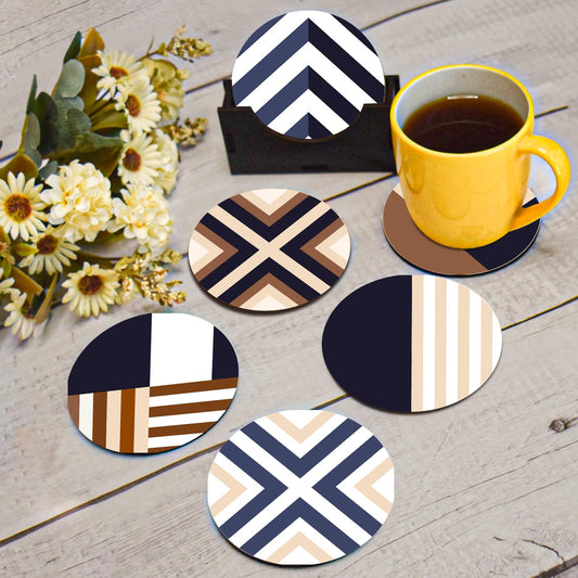 Elegant Chevron Design Wooden Tea Coasters Set of 6 with Stand | Coffee Mug & Glass Mats, Home Decor, Gifting