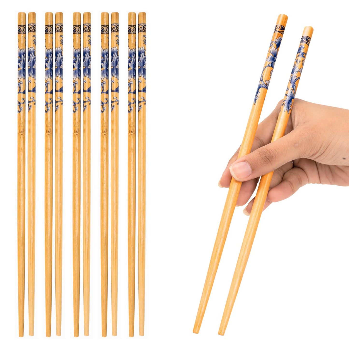 Natural Bamboo Chopsticks – Dining Chopsticks – Reusable – 24 cm, 5 Pairs