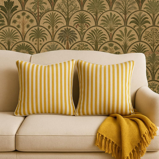 Decorative Cushion Covers – Striped Design – 100% Cotton – 16x16 in Set of 2