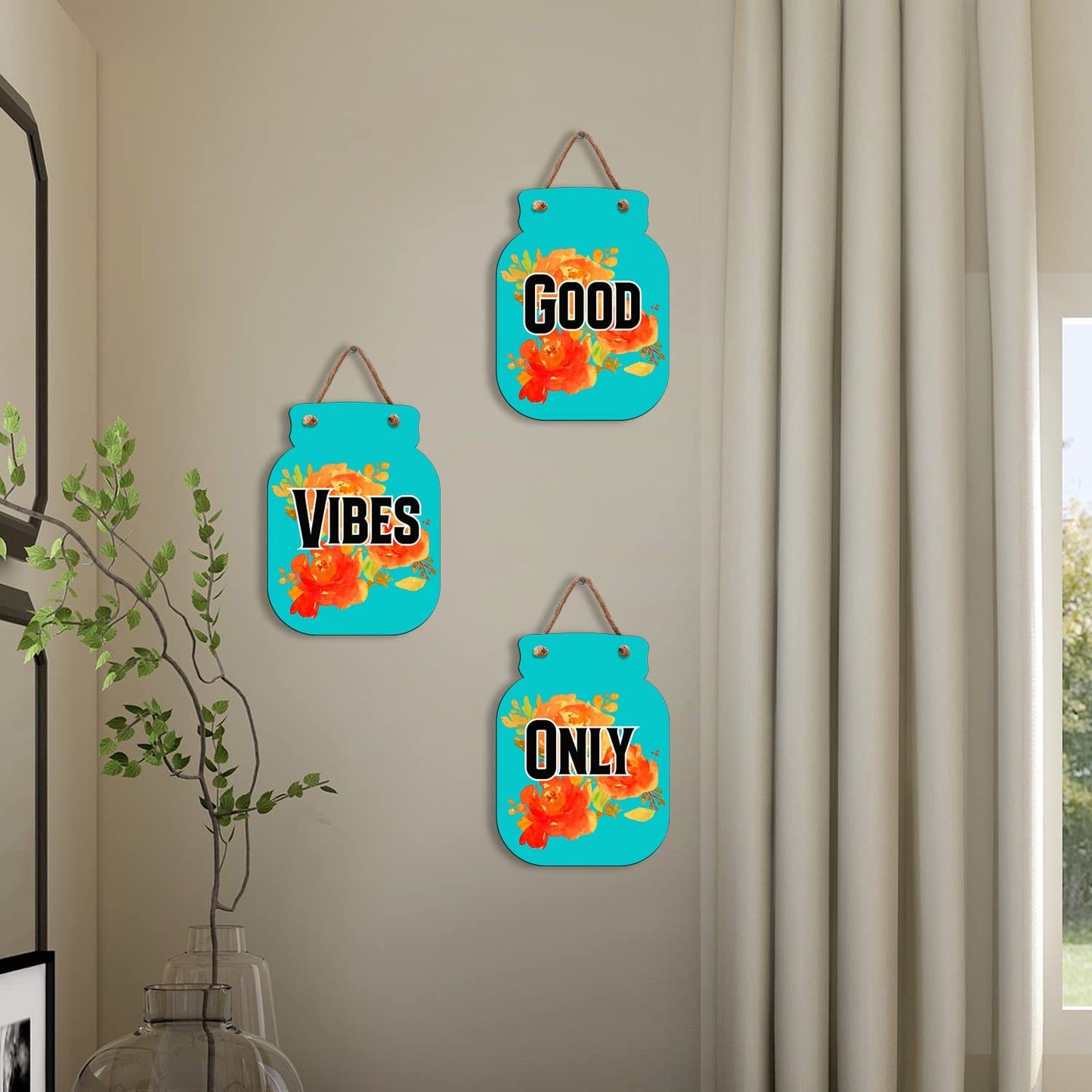 Stylish Wooden Wall Hanging Decor | Good Vibes Only Wall Art 30 Cm | Home Decoration for Living Room Bedroom