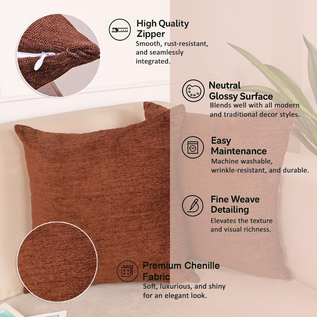 Soft Velvet Chenille Textured Cushion Covers Set of 2 (16x16) | Durable, Washable for Sofa, Couch, Bed, Home Decor