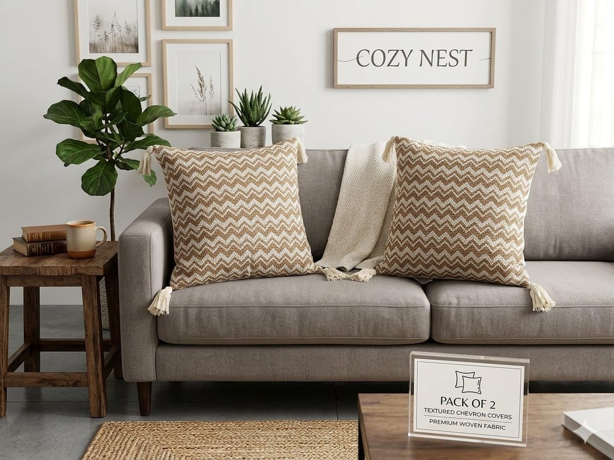 Decorative Cushion Covers – Natural Cotton with Tassels – 2pc Set