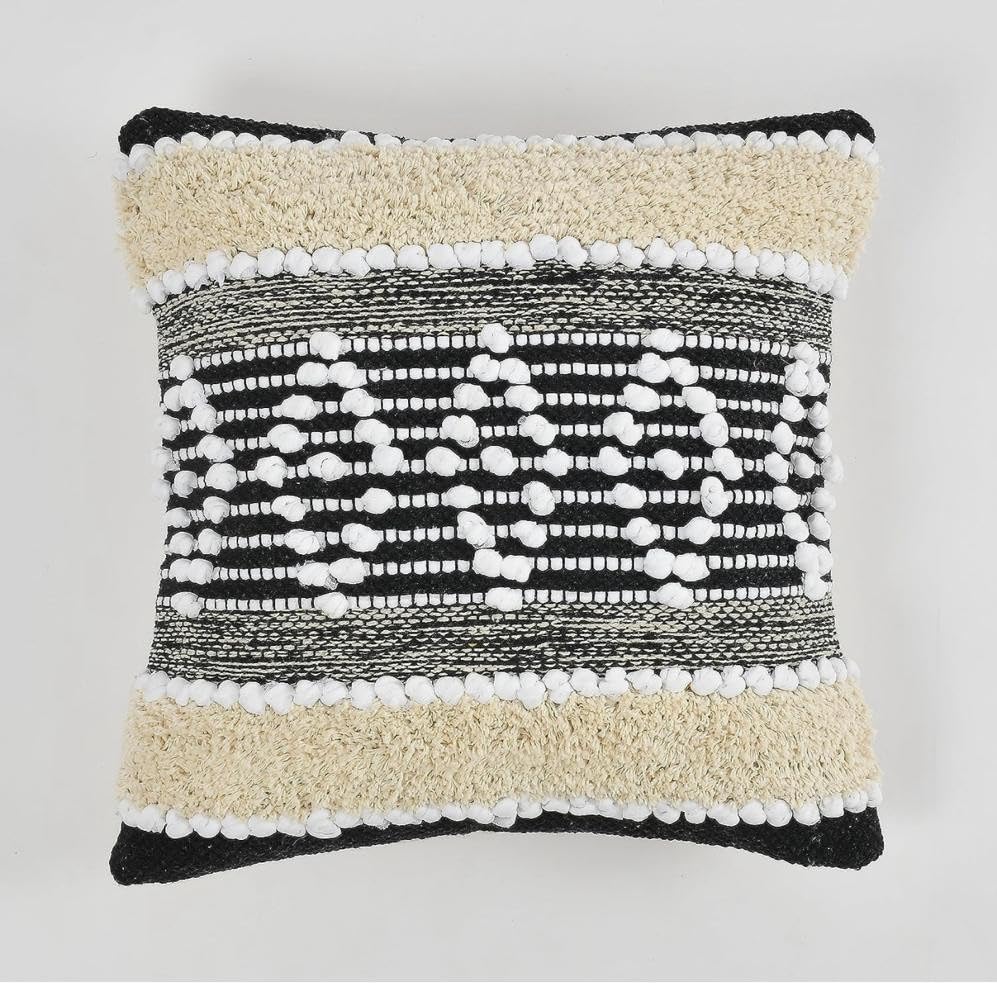 Hand Crafted Bohemian Pit Loom Cushion Cover 16x16 Set of 1 | Boho Couch Pillow Case, Living Room Decor
