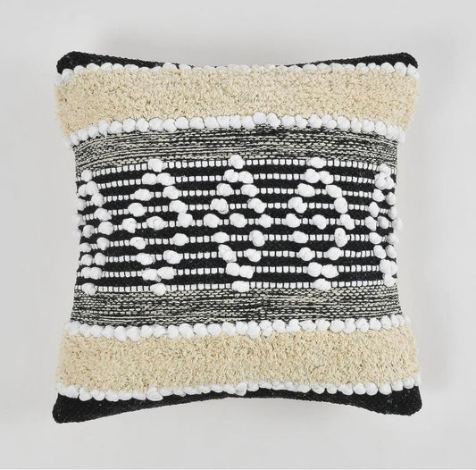 Hand Crafted Bohemian Pit Loom Cushion Cover 16x16 Set of 1 | Boho Couch Pillow Case, Living Room Decor