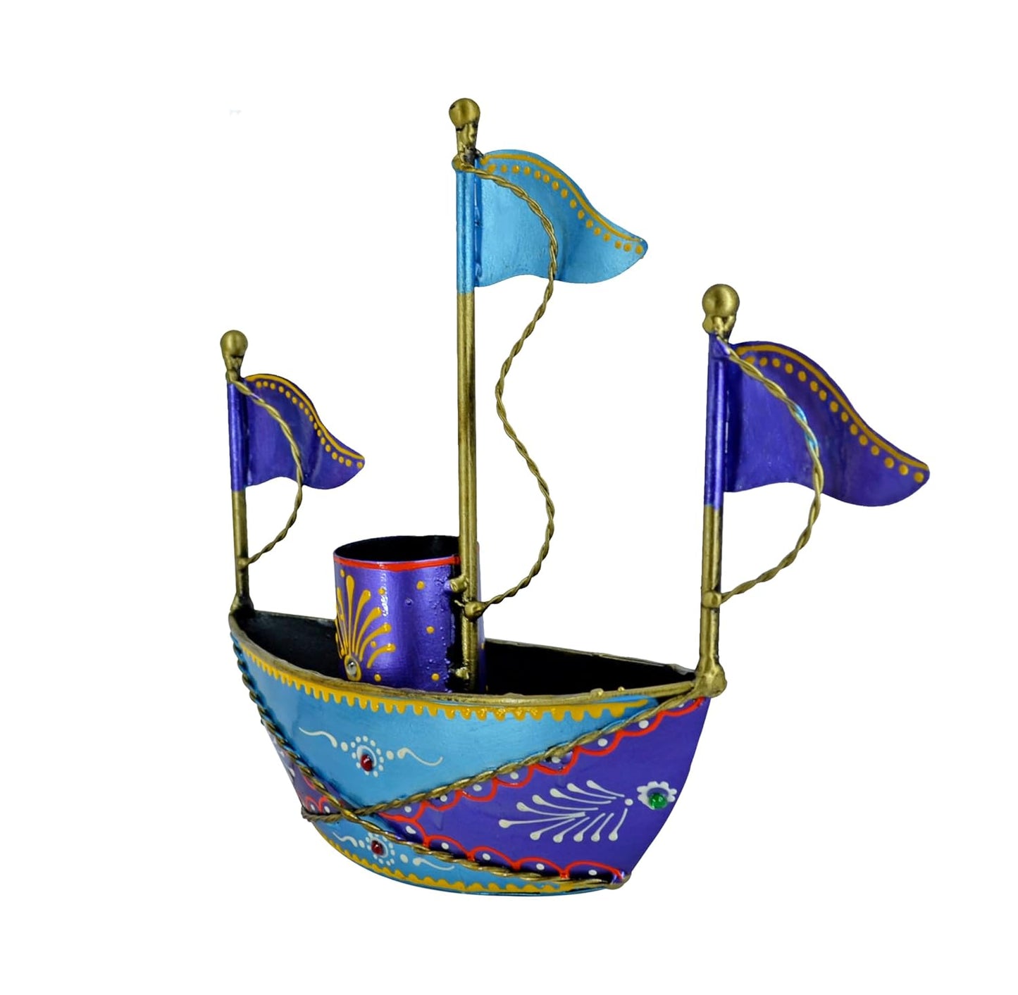 Handpainted Turkish Metal Ship Boat Naav Showpiece 26cm | Tabletop Home Decor, Office Desk Organiser, Gifts