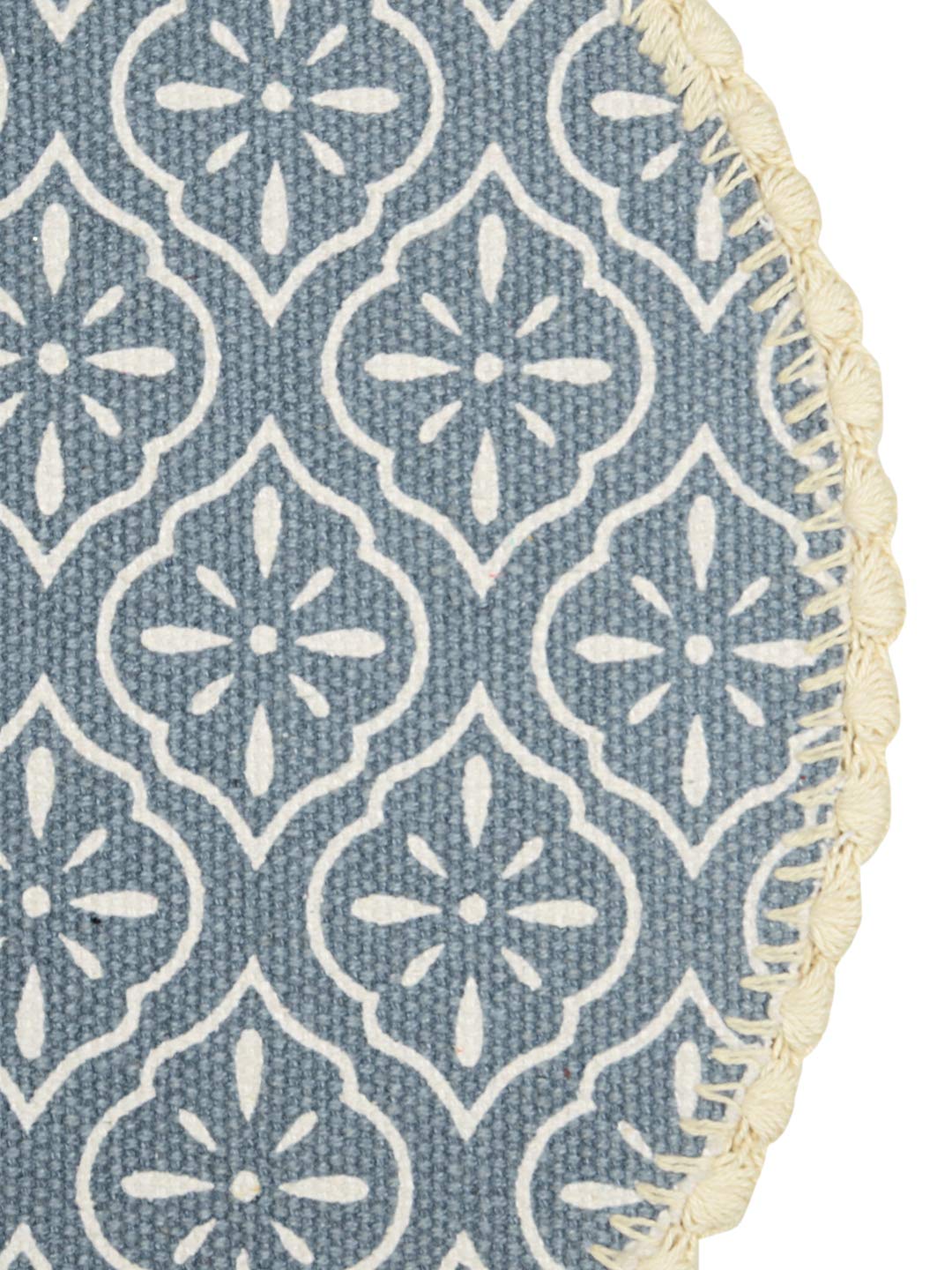 Jute Cotton Crochet Printed Round Antiskid Table Mats Placemats, Set of 4 (38x38cm) | Dining, Bedside, Coffee Table Decor