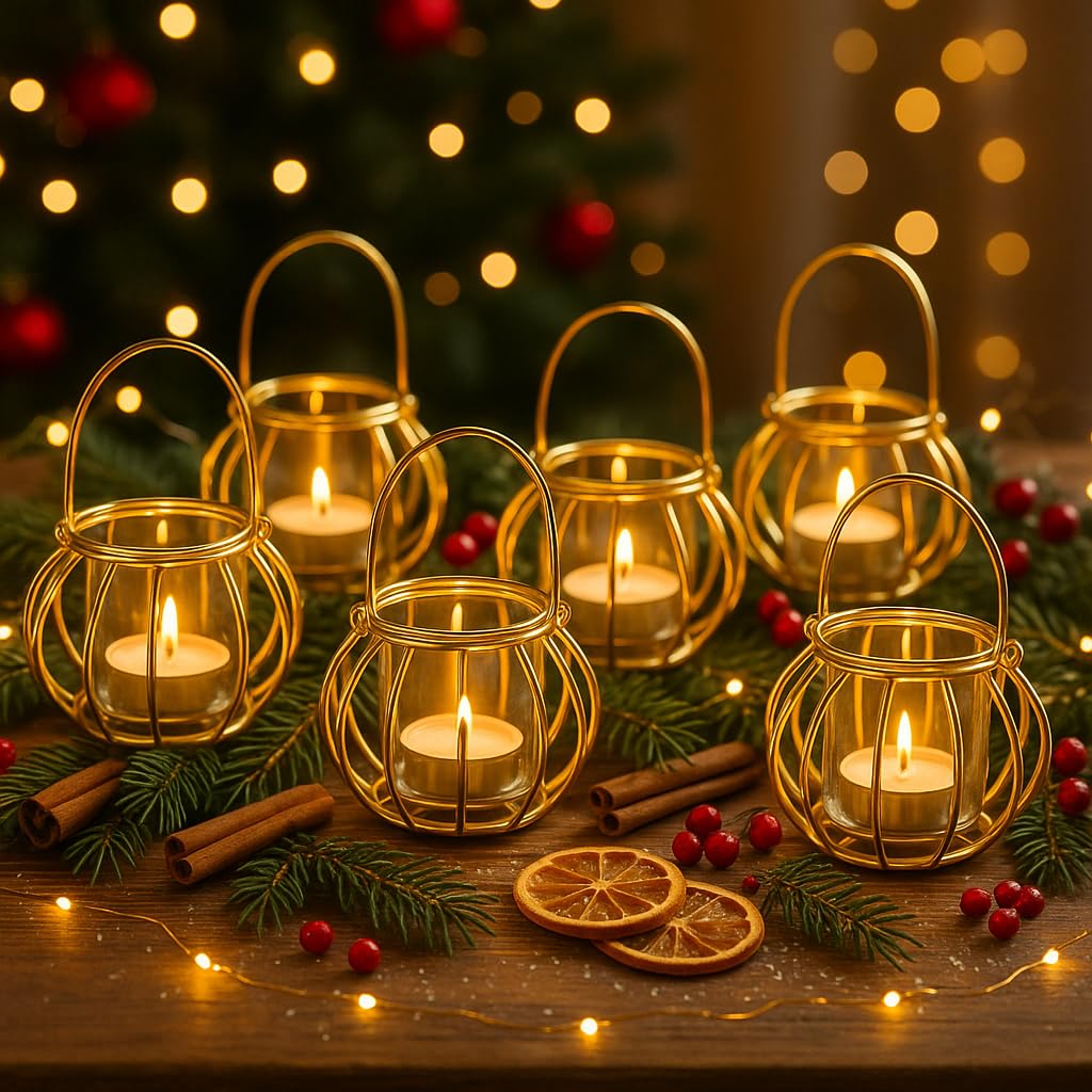 Elegant Gold Glass Hanging Diya & Tea Light Lantern | Diwali Decor, Home Gift