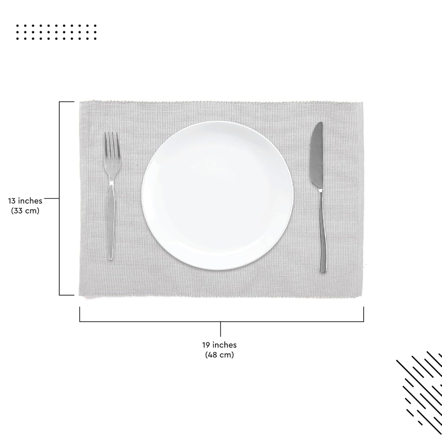 Handmade Light Grey Ribbed Cotton Dining Table Mats Set of 6, 48x32 cm | Heat-Resistant, Washable Placemats