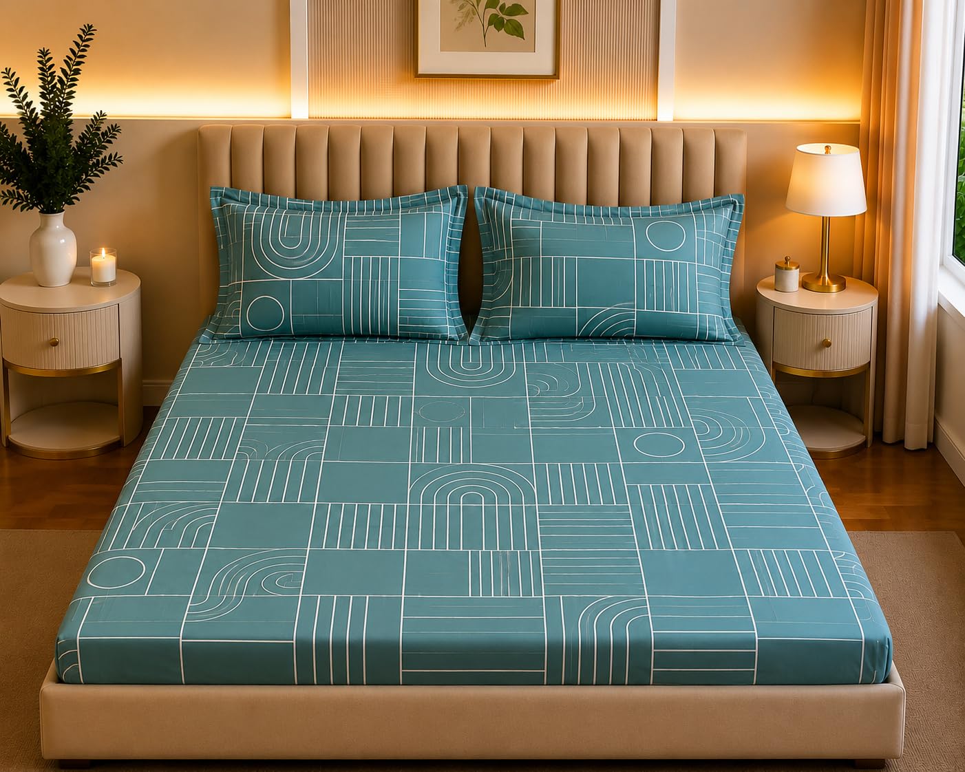 Bedsheet | Polycotton Blend Elastic Fitted | King 198cm x 182cm 3-Piece Set
