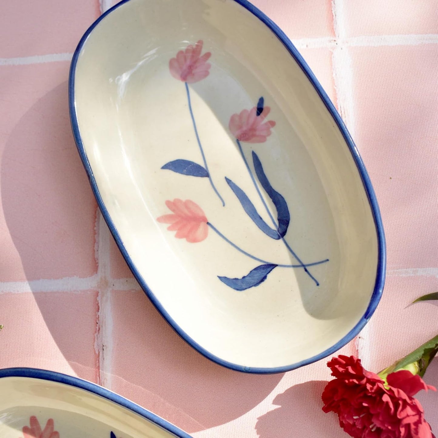 Ceramic Camellia Oval Serving Bowl – Microwave Safe Ceramic – 8-inch – Set of 2