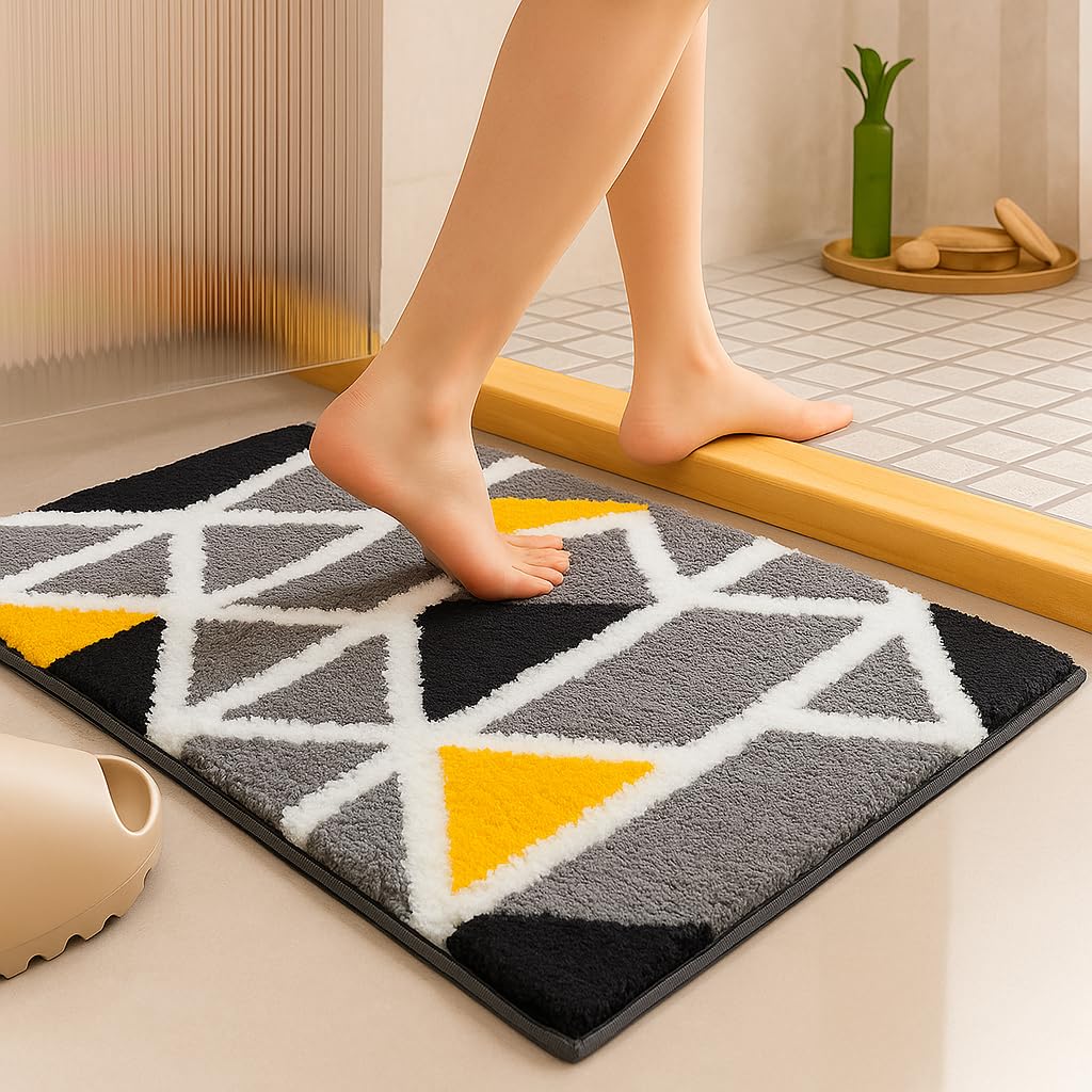 Mosaic Super Soft Microfibre 2000 GSM Bath Mat 50x80 cm Pack of 1 | Super Absorbent Anti-Skid Door Floor Mat Grey