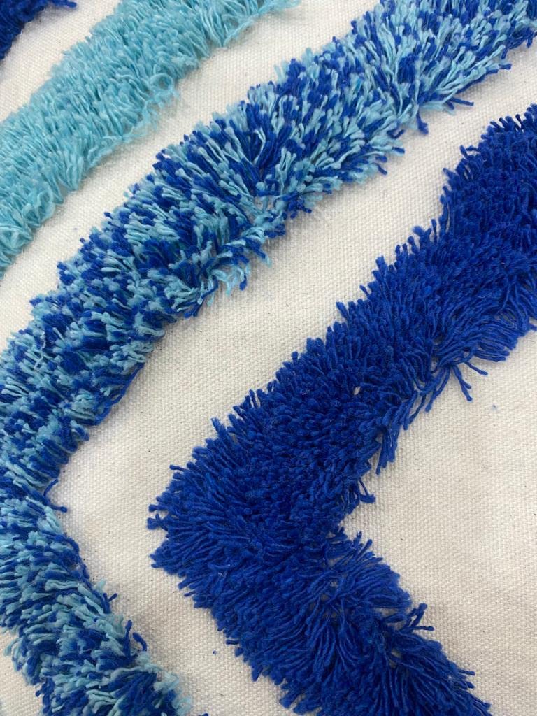 Tufted Geometric Dark Blue Pom Pom Throw Cushion Cover, 16x16 Inch, 1 Piece | Boho Accent Pillow, Sofa Decor